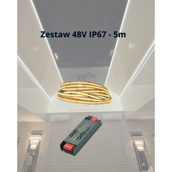 Zestaw - Taśma LED COB 48V 3000k IP67 5m + zasilacz